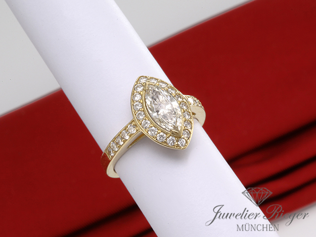 Bild 2 der Galerie: Wundervoller Solitär Ring Gelbgold 750 Marquise Diamant 0,92 ct. Gr 54 Gold