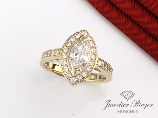 Bild 1 der Galerie: Wundervoller Solitär Ring Gelbgold 750 Marquise Diamant 0,92 ct. Gr 54 Gold