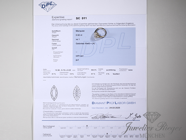Bild 5 der Galerie: Wundervoller Solitär Ring Gelbgold 750 Marquise Diamant 0,92 ct. Gr 54 Gold