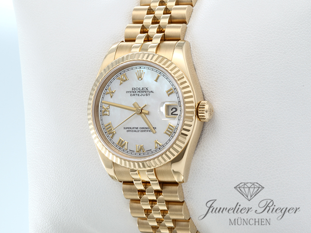 Image 2 of gallery: Rolex Datejust 31 mm Medium 178278 Gelbgold 750 Perlmutt Automatik Gold Damen
