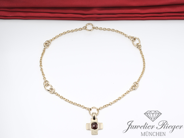 Bild 3 der Galerie: Pomellato Collier Gelbgold 750 Kreuz Anhänger Granat ca. 41 cm Halskette Gold