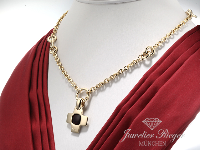 Bild 2 der Galerie: Pomellato Collier Gelbgold 750 Kreuz Anhänger Granat ca. 41 cm Halskette Gold