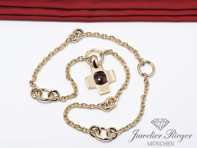 Bild 5 der Galerie: Pomellato Collier Gelbgold 750 Kreuz Anhänger Granat ca. 41 cm Halskette Gold