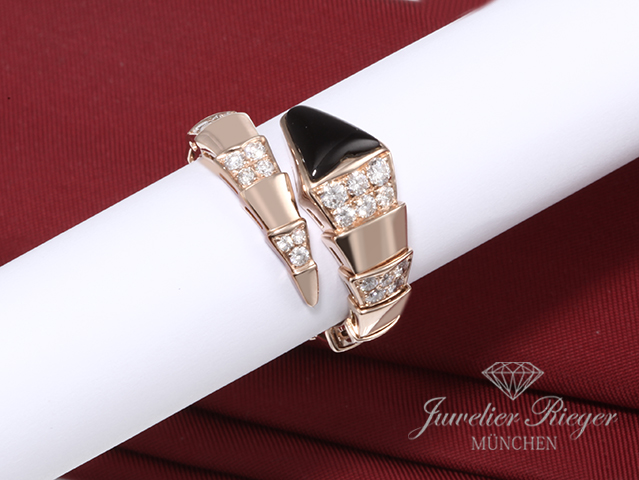 Bild 1 der Galerie: Bulgari Ring Serpenti Viper Rosegold 750 Onyx Diamanten Brillanten Gr L Gold