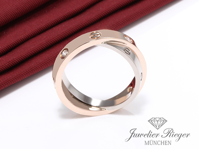 Bild 4 der Galerie: Cartier Ring Love Rosegold & Weissgold 750 6 Diamanten Größe 51 Gold