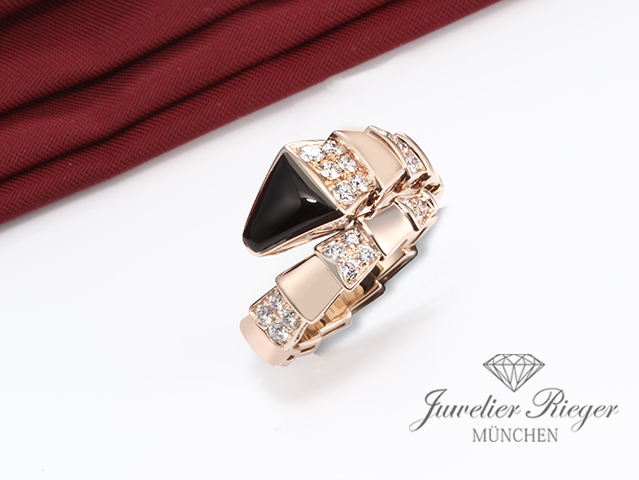 Bild 3 der Galerie: Bulgari Ring Serpenti Viper Rosegold 750 Onyx Diamanten Brillanten Gr M Gold