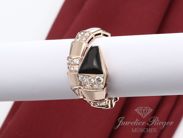 Bild 2 der Galerie: Bulgari Ring Serpenti Viper Rosegold 750 Onyx Diamanten Brillanten Gr M Gold