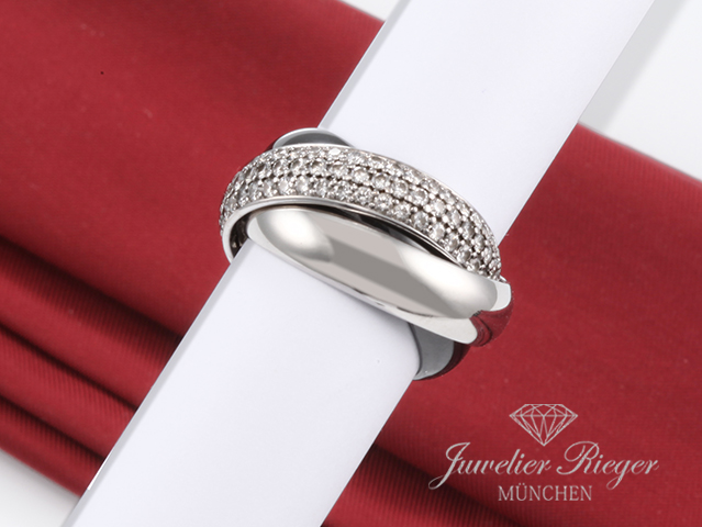 Image 2 of gallery: Cartier Ring Trinity Grosses Modell Weissgold 750 Platin Keramik Diamanten Gr 50