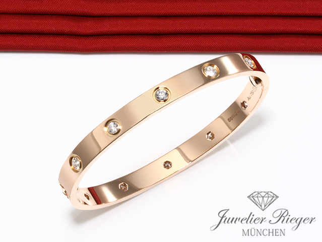 Bild 2 der Galerie: Cartier Armreif Love Rosegold 750 Größe 19 10 Diamanten Gold Armband Damen