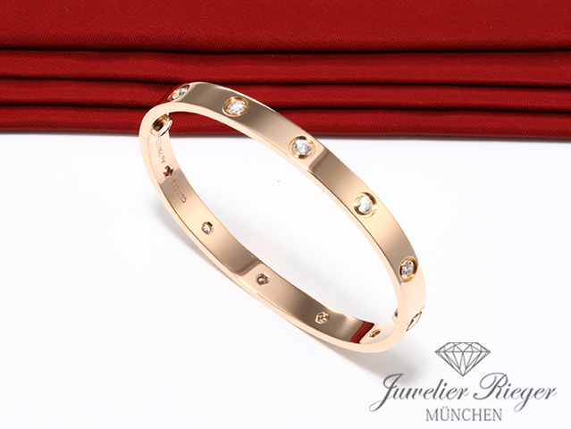 Bild 1 der Galerie: Cartier Armreif Love Rosegold 750 Größe 19 10 Diamanten Gold Armband Damen