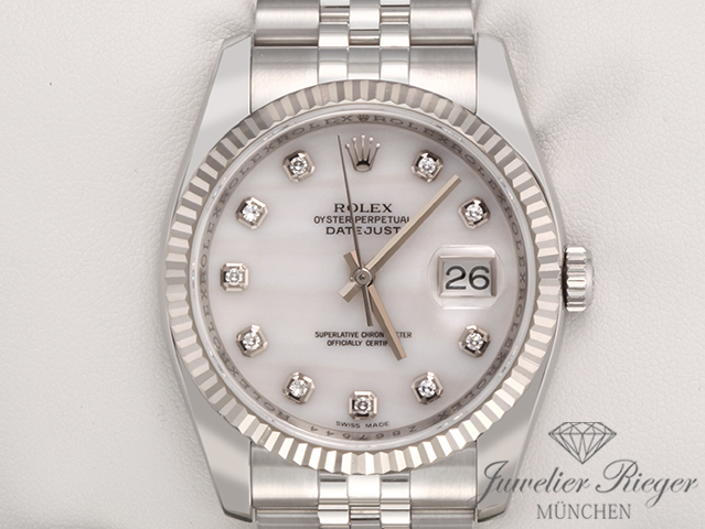 Image 1 of gallery: Rolex Datejust 36 mm 116234 Stahl Weissgold 750 Cacholong Diamanten Automatik