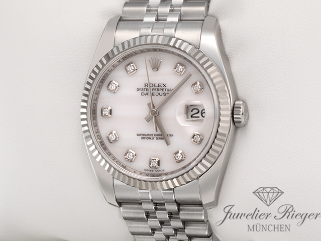 Image 2 of gallery: Rolex Datejust 36 mm 116234 Stahl Weissgold 750 Cacholong Diamanten Automatik