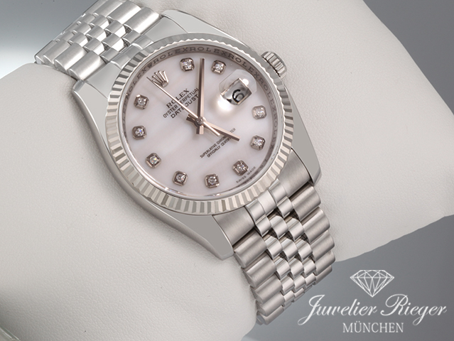 Image 3 of gallery: Rolex Datejust 36 mm 116234 Stahl Weissgold 750 Cacholong Diamanten Automatik
