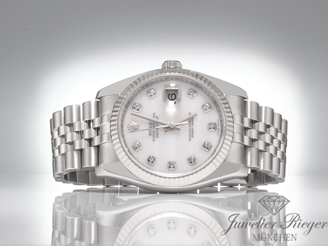 Image 4 of gallery: Rolex Datejust 36 mm 116234 Stahl Weissgold 750 Cacholong Diamanten Automatik