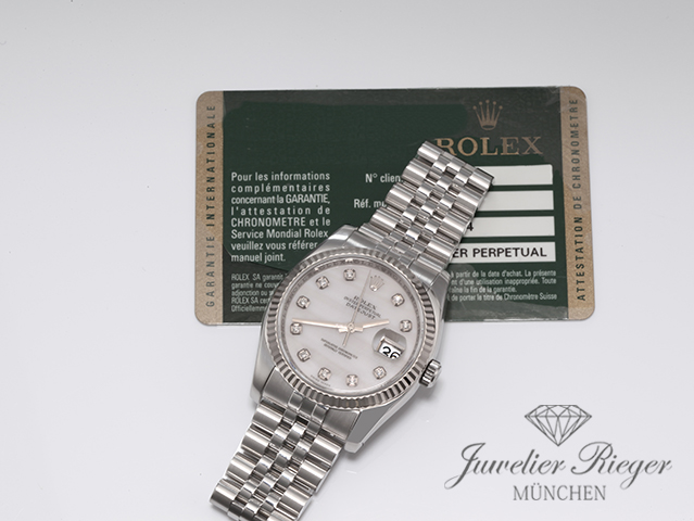 Image 7 of gallery: Rolex Datejust 36 mm 116234 Stahl Weissgold 750 Cacholong Diamanten Automatik