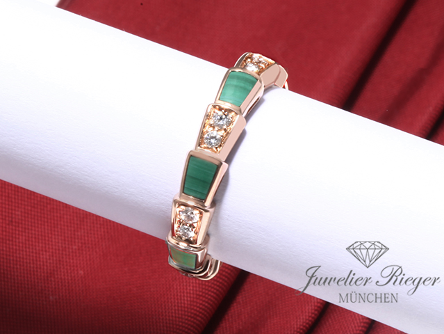 Bild 4 der Galerie: Bulgari Ring Serpenti Viper Rosegold 750 Gr 52 Malachit Diamanten Gold