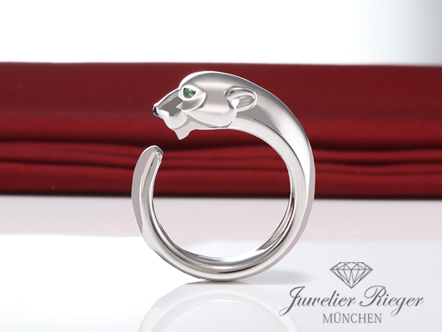 Bild 2 der Galerie: Cartier Ring Panthere Weissgold 750 Größe 54 2014 B4099552 Onyx Tsavorit Gold