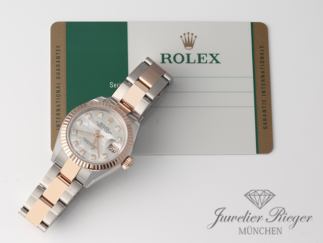 Bild 7 der Galerie: Rolex Lady Datejust 28 mm 279171 Edelstahl Rosegold 750 Diamanten Automatik Gold