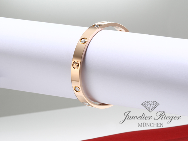 Image 3 of gallery: Cartier Armreif Love Rosegold 750 Größe 16 10 Diamanten Gold Armband Damen