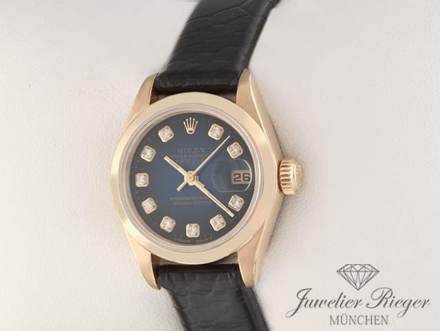 Bild 2 der Galerie: Rolex Lady Datejust Gelbgold 750 Diamanten Automatik Lederband Gold Damenuhr