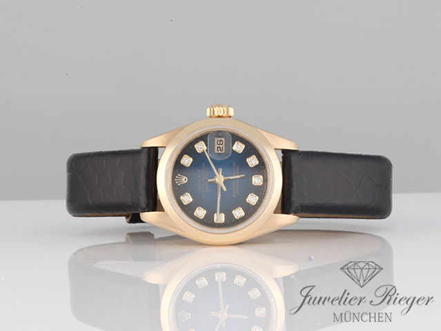 Bild 4 der Galerie: Rolex Lady Datejust Gelbgold 750 Diamanten Automatik Lederband Gold Damenuhr