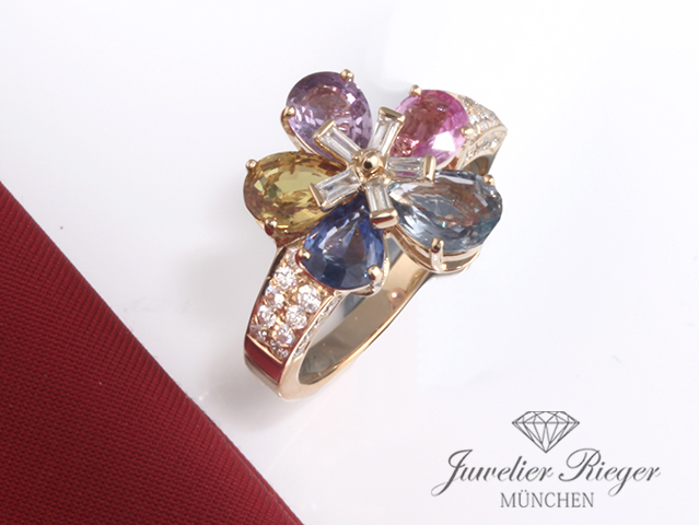 Bild 3 der Galerie: Bvlgari Ring Flora Gelbgold 750 Diamanten Bunte Saphire Gr 57 Bulgari Gold