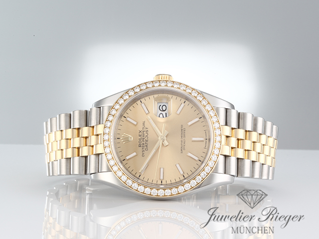 Image 4 of gallery: Rolex Datejust 36 126283 RBR 2019 Stahl Gelbgold 750 Diamanten Automatik Gold