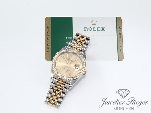 Image 7 of gallery: Rolex Datejust 36 126283 RBR 2019 Stahl Gelbgold 750 Diamanten Automatik Gold