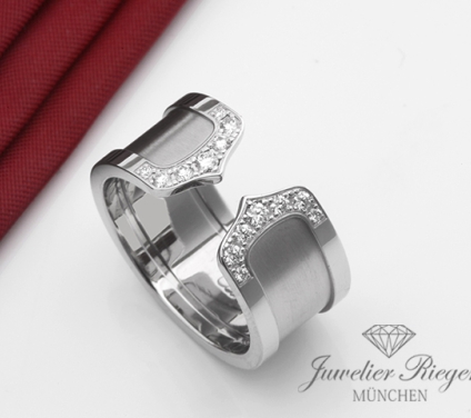 . Cartier Ring Doppel C Logo Weissgold 750 Diamanten Gr. 54 Gold