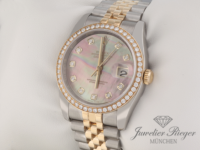 Bild 2 der Galerie: Rolex Datejust 36 mm 116243 Edelstahl Gelbgold 750 Perlmutt Diamanten Stahl Gold