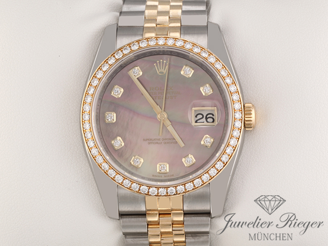 Bild 1 der Galerie: Rolex Datejust 36 mm 116243 Edelstahl Gelbgold 750 Perlmutt Diamanten Stahl Gold