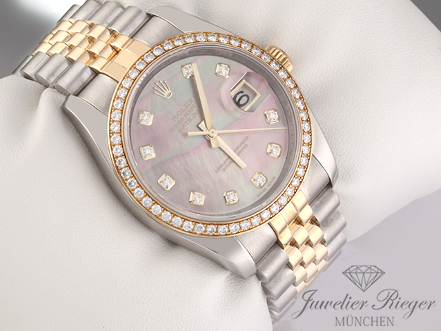 Bild 3 der Galerie: Rolex Datejust 36 mm 116243 Edelstahl Gelbgold 750 Perlmutt Diamanten Stahl Gold