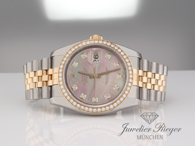 Bild 4 der Galerie: Rolex Datejust 36 mm 116243 Edelstahl Gelbgold 750 Perlmutt Diamanten Stahl Gold