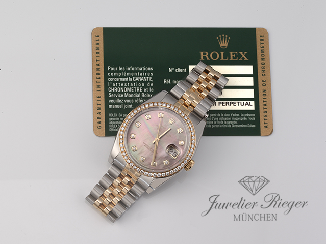 Bild 7 der Galerie: Rolex Datejust 36 mm 116243 Edelstahl Gelbgold 750 Perlmutt Diamanten Stahl Gold