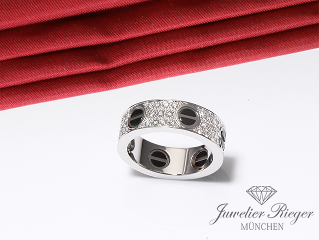 Image 1 of gallery: Cartier Ring Love Weissgold 750 Keramik Diamanten Größe 51 Gold B4207652