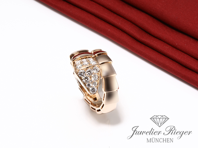 Image 4 of gallery: Bulgari Ring Serpenti Viper Rosegold 750 Gr 51/52 Diamanten Brillanten 2017 Gold