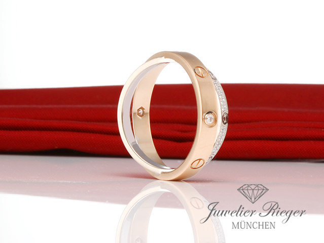 Bild 2 der Galerie: Cartier Ring Love Doppelt Rosegold & Weissgold 750 Diamanten Gr. 51 2014 Gold