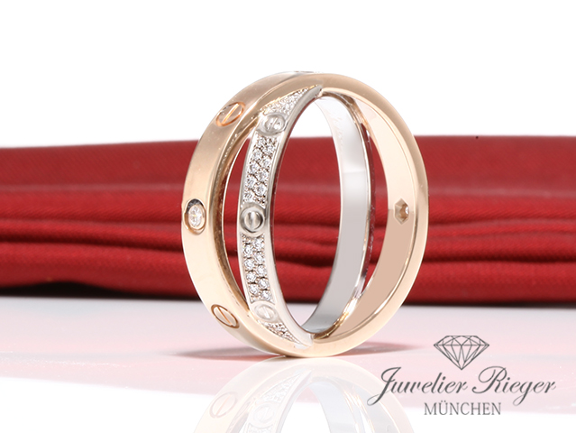 Bild 1 der Galerie: Cartier Ring Love Doppelt Rosegold & Weissgold 750 Diamanten Gr. 51 2014 Gold