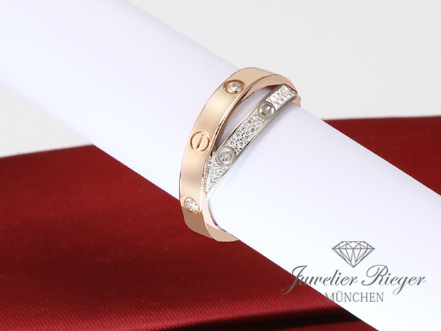 Bild 3 der Galerie: Cartier Ring Love Doppelt Rosegold & Weissgold 750 Diamanten Gr. 51 2014 Gold