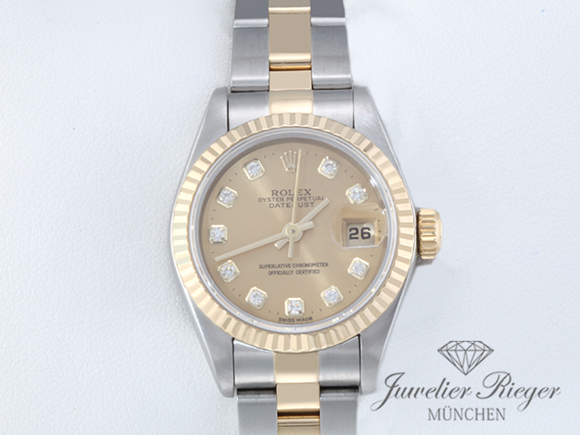 Image 1 of gallery: Rolex Lady Datejust Edelstahl Gelbgold 750 Diamanten 1995 Automatik Gold Stahl