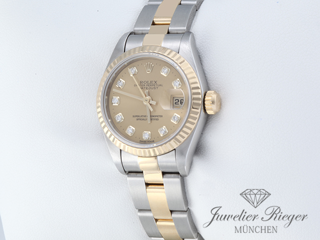 Image 2 of gallery: Rolex Lady Datejust Edelstahl Gelbgold 750 Diamanten 1995 Automatik Gold Stahl