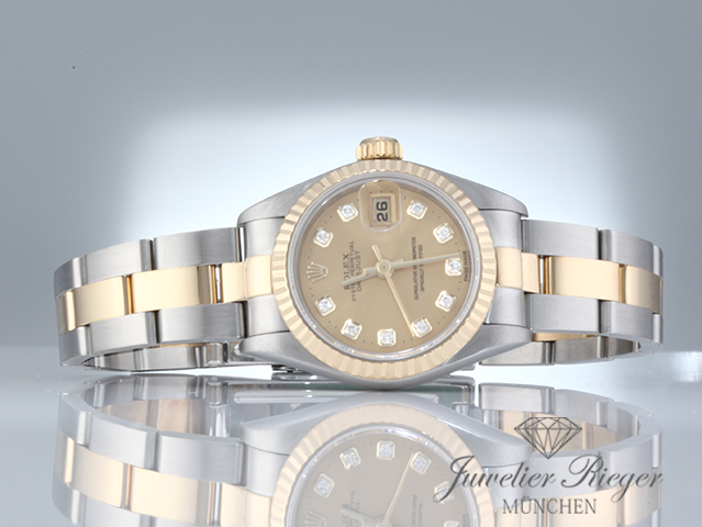 Image 4 of gallery: Rolex Lady Datejust Edelstahl Gelbgold 750 Diamanten 1995 Automatik Gold Stahl