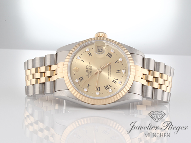 Bild 4 der Galerie: Rolex Medium Datejust Stahl Gelbgold 750 Diamanten Automatik Gold Stahl