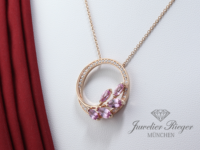 Image 2 of gallery: Tiffany & Co. Collier Victoria Vine Circle Rosegold 750 Diamanten rosa Saphire