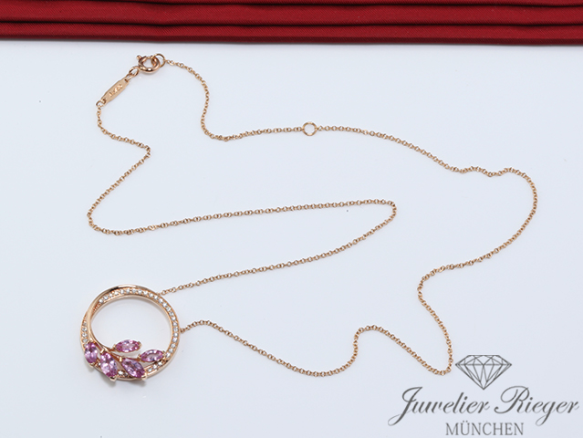 Image 4 of gallery: Tiffany & Co. Collier Victoria Vine Circle Rosegold 750 Diamanten rosa Saphire