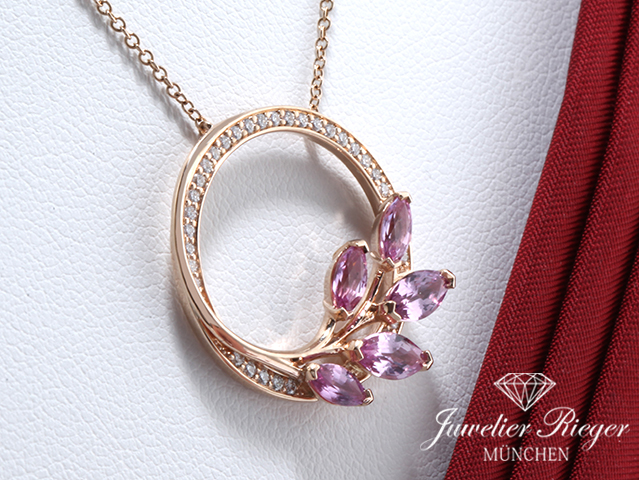 Image 1 of gallery: Tiffany & Co. Collier Victoria Vine Circle Rosegold 750 Diamanten rosa Saphire