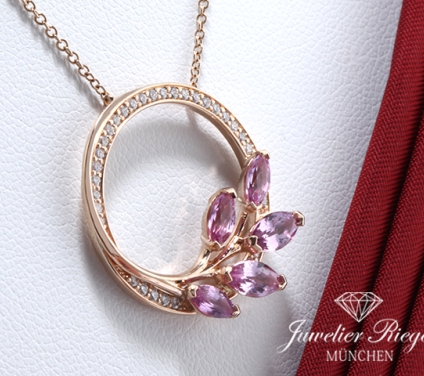 . Tiffany & Co. Collier Victoria Vine Circle Rosegold 750 Diamanten rosa Saphire