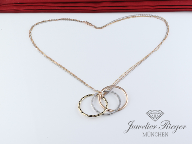 Bild 4 der Galerie: Cartier Collier Trinity Panthere Gelbgold Rosegold Weissgold 750 Diamanten Gold