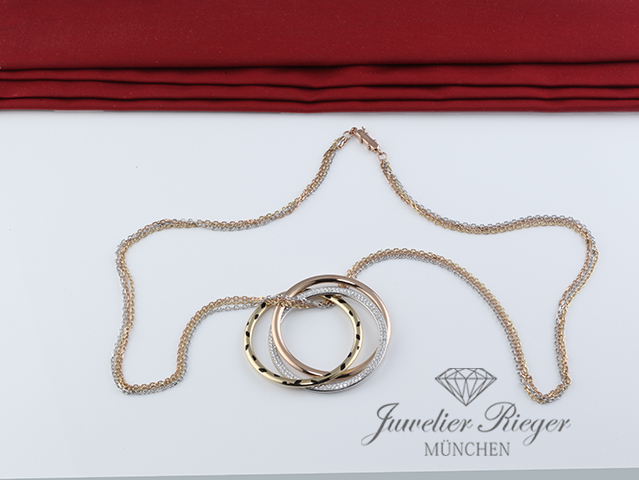 Bild 5 der Galerie: Cartier Collier Trinity Panthere Gelbgold Rosegold Weissgold 750 Diamanten Gold