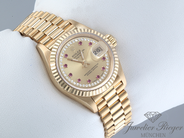 Bild 3 der Galerie: Rolex Lady Datejust Gelbgold 750 Diamanten Rubine Automatik Gold Damen